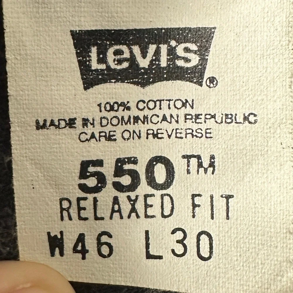 Vintage Levis 550 Jeans Mens 46X30 Black Relaxed Fit Tapered Leg Red Tab Denim